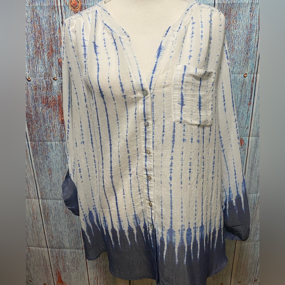 Zac & Rachel White and Blue Boxy Button Down Shirt
